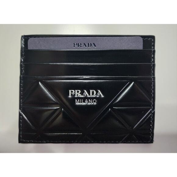 PRADA Credit Card Holder Men's Black Leather Wallet 2MC223 - Picture 1 of 5